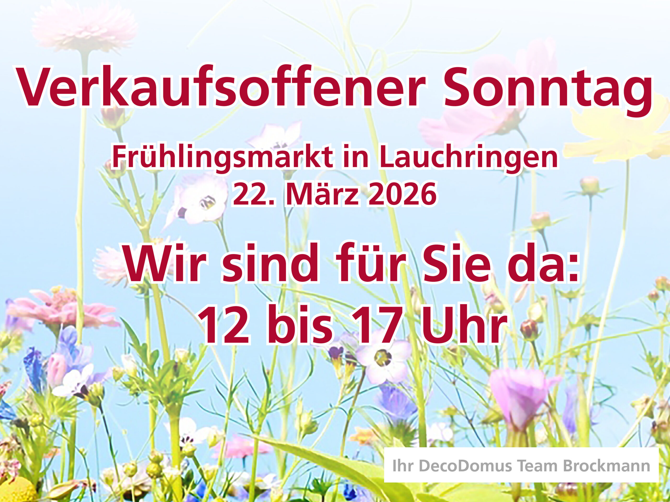 Verkaufsoffener Sonntag. Frühlingsmarkt in Lauchringen am 22. März 2026. Wir sind für Sie da: 12 bis 17 Uhr.